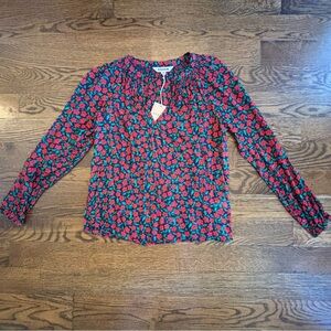 Boden Floral Long Sleeve Blouse in Red and Green